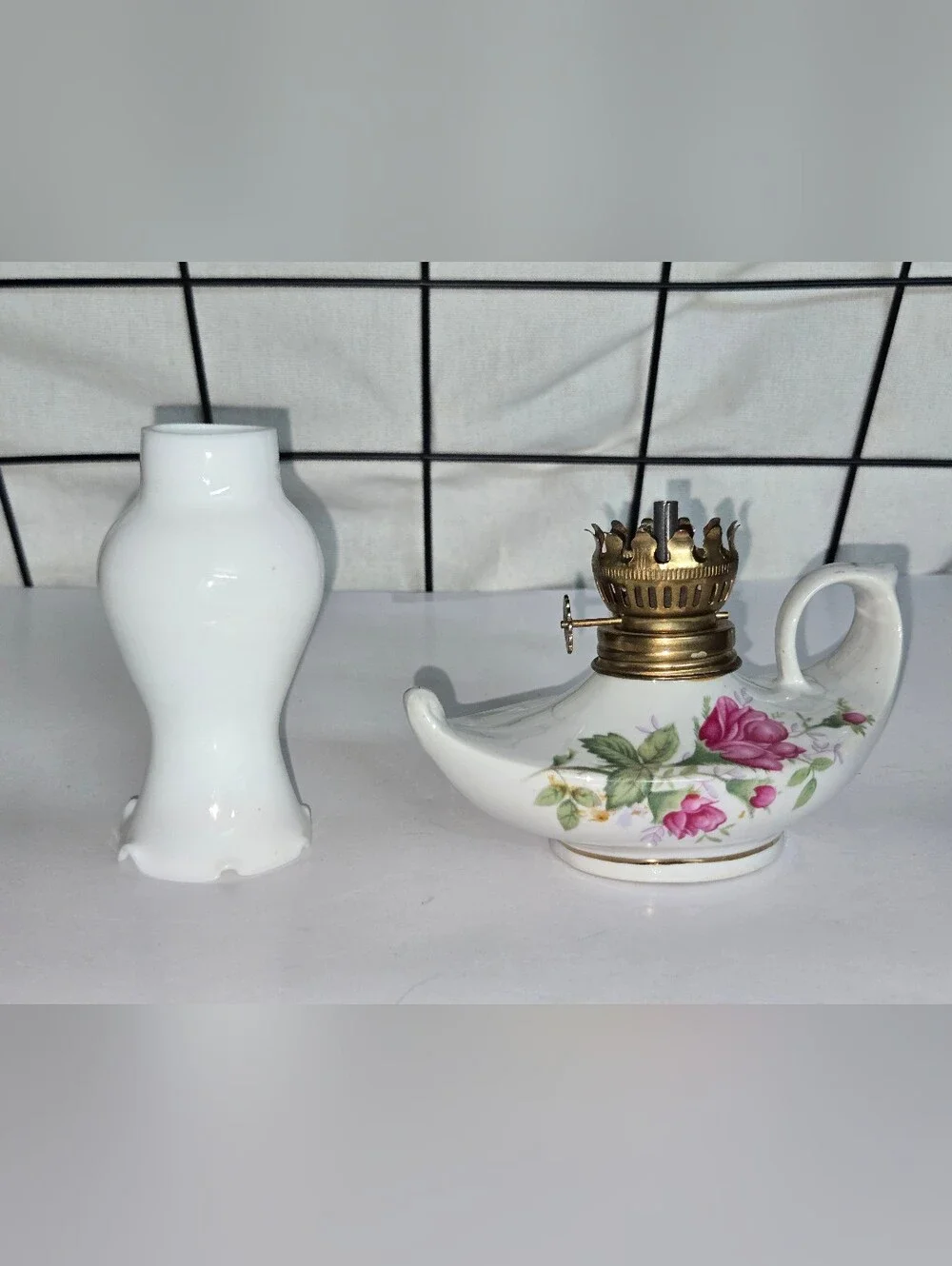 Vintage Miniature White Porcelain  Genie Oil Lamp